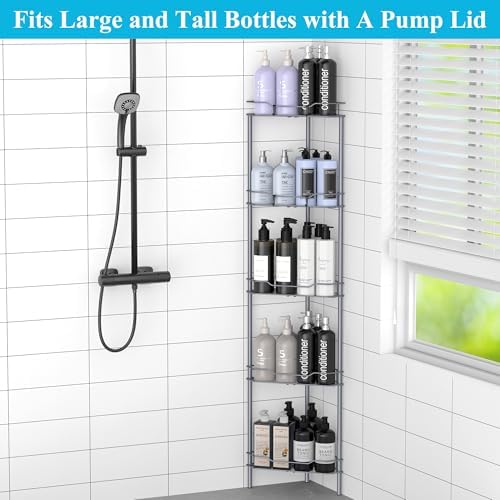 HuggieGems Metal Floor Standing Corner Shower Caddy, Dark Gray, 5 Tier - Image 3