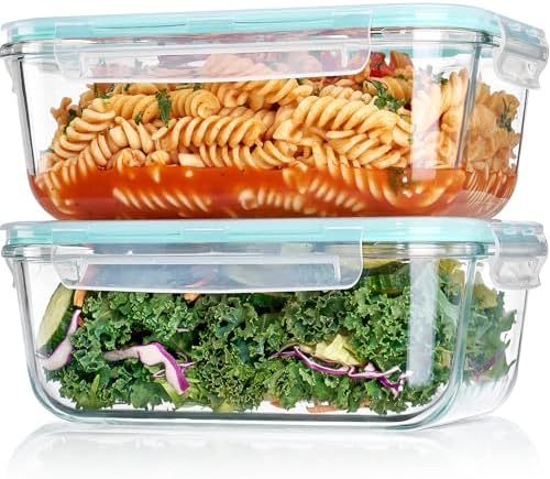 Vtopmart Large Glass Storage Containers, Green, 2Pack, 1860ml/63oz by Vtopmart