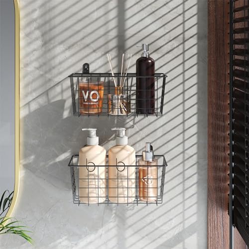 MaraFansie Hanging Kitchen Baskets Wire Storage Basket Adhesive and Screws Basket Over the Cabinet Door Organizer with Adhesive Strips and Screws Accessories, 2 Installations, 2 Pack - Image 4