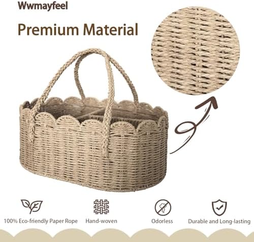 Diaper Caddy Organizer, Paper Rope Storage Baskets Nursery Bin with Removable Divider, Portable Car Organizer for Diapers, Baby Shower Gifts, Newborn Essentials Must Haves (Beige) - Image 2