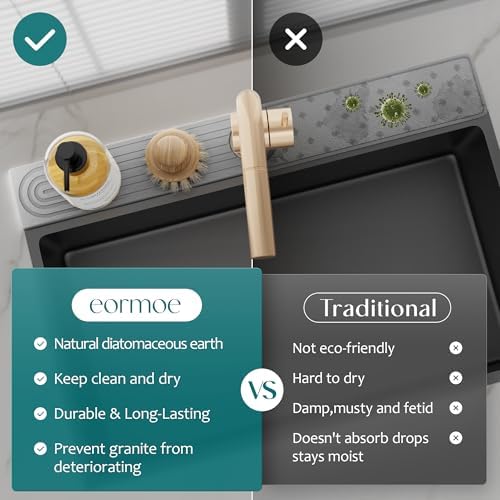 Eormoe Kitchen Sink Faucet Mat - 15.7in Diatomite Sink Protectors for Kitchen Sink, Stone Sink Splash Guard for Kitchen Counter Sink Accessories (Grey, 15.7'' x 3.9'') - Image 6