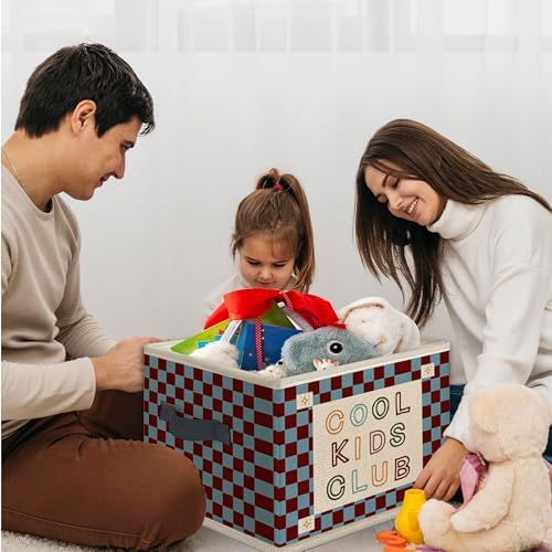 Kids Playroom Foldable Storage Bins Box with Handles, Cool Kids Club Checkered Collapsible Toys Books Clothes Organizer Basket for Toddler Boys Girls Nursery Room Bedroom Bathroom - Image 4