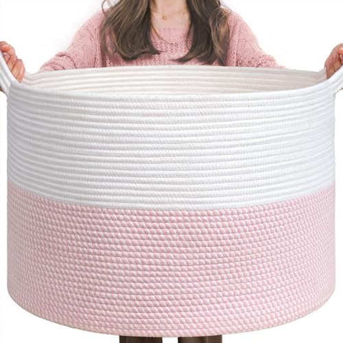 INDRESSME XXXLarge Woven Rope Blanket Basket Living Room Pink, 90L by INDRESSME