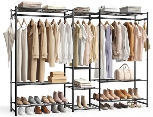 SONGMICS Portable Closet Wardrobe, 10 Shelves, 3 Hanging Rods, Metal Frame by SONGMICSbySONGMICSHOME