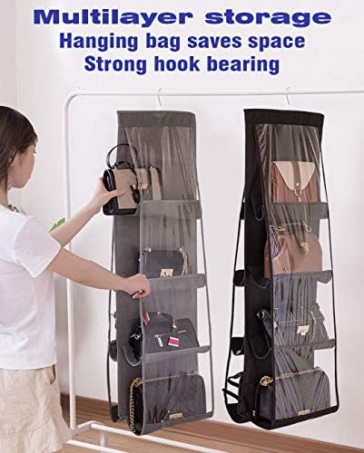 AARAINBOW 2 Packs Hanging Handbag Purse Organizer for Closet, Womens Purse Storage Organizers, Hand Bag Organizer Holder 8 Pockets Space Saving, 46 L x 13.8W (C-Gray Pink) - Image 3