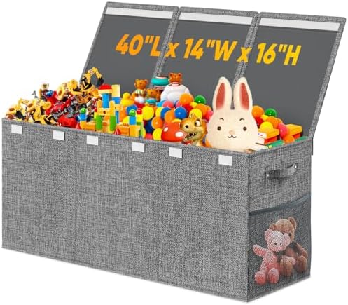 Rocamdo Large Toy Storage Box with Lid & Dividers, Kids Toy Chest, Gray by Rocamdo