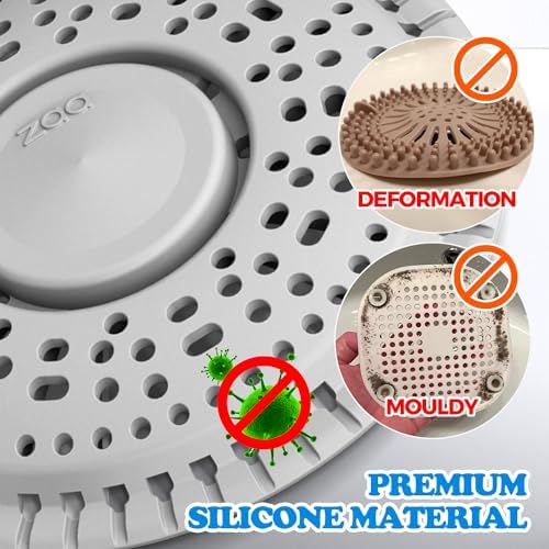 Zaa Shower Drain Hair Catcher Silicone Flat Floor Strainer Protector, 2 Pack Gray Weighted Flat Shower Drain Protectors, Traps Hair Before Clogs, Easy to Clean in Seconds - Image 5