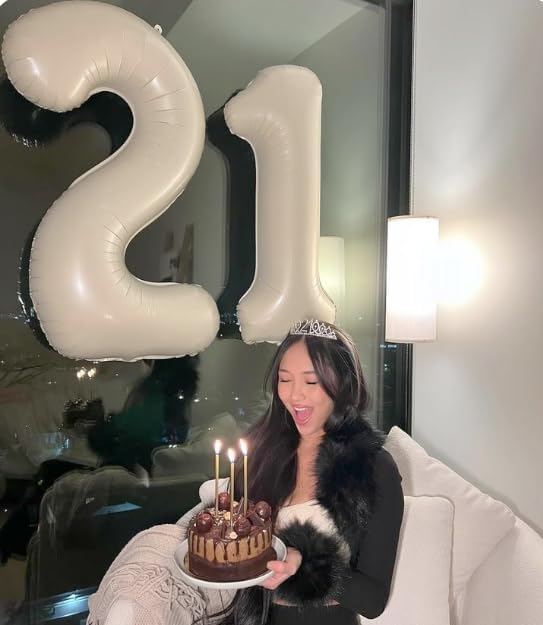 Cream White Number 17 71 Birthday Balloon 40 Inch, Digital Balloons for 17 71 Party Celebration Decorations Supplies, Mylar Foil Numbers Balloon for 17 71 Wedding Anniversary