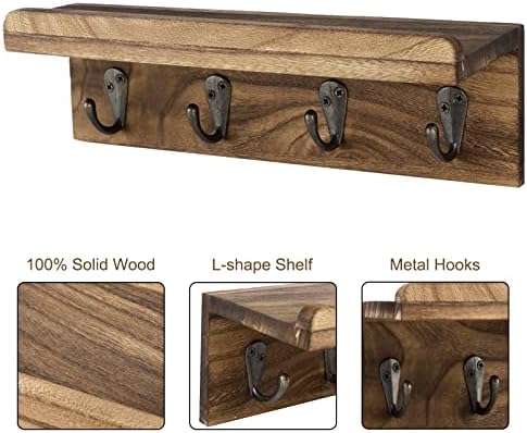 Key Holder Wall Mount, Farmhouse Wall Shelf with 4 Hooks for Entryway - Image 3