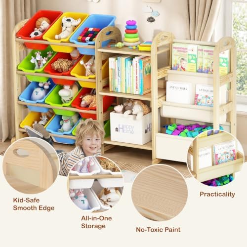 Toy Storage Organizer with 3 Shelves &12 Bins, Kids Bin Shelf, Multi Color | 2-Tier Bookshelf/Bookcase with Storage Box, Toys Box for Bedroom, Playroom, Organization Room Decor - Image 5
