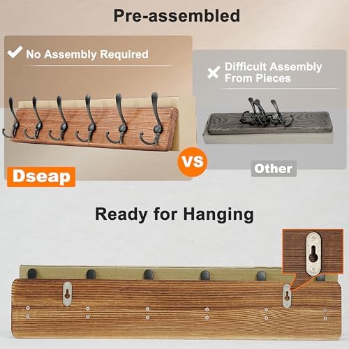 Dseap Coat Rack Wall Mounted - 24" Long 6 Tri Hooks, Heavy Duty Wooden Wall Coat Hanger Coat Hook for Clothes Hat Jacket Clothing, Weathered Brown and Black, Pack of 2 - Image 3