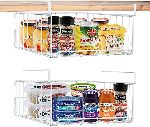 Under Shelf Basket Storage, Steel Under Shelf Hanging Wire Baskets Shelves for Laundry Room Kitchen Desk Pantry Bookshelf (White, 2 Pack) by Resulzon