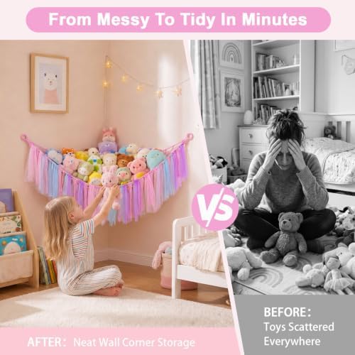 FIOBEE Stuffed Animals Net LED Light Toy Hammock for Kids Bedroom Storage - Image 3