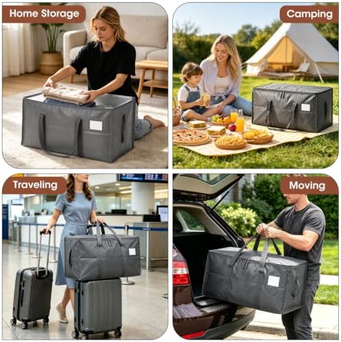 6Pcs Heavy Duty Extra Large Moving Bags Gray Storage Totes Fold Flat - Image 6