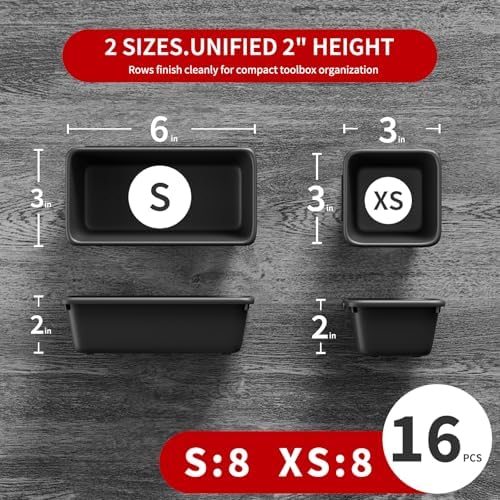 16 PCS Small Parts Tool Box Organizer Trays, tool box trays organizer for Toolbox Organization, Parts Trays and Screw Organizer Box for Tool Chest, Garage Drawers and Workbench - Image 2