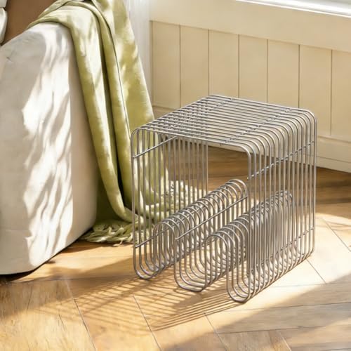 Double N Metal Side Table with Magazine Rack, Silver Nightstand and Modern End Table, Powder-Coated Iron with Stainless Steel-Inspired Look, Freestanding or Wall Mounted - Image 2