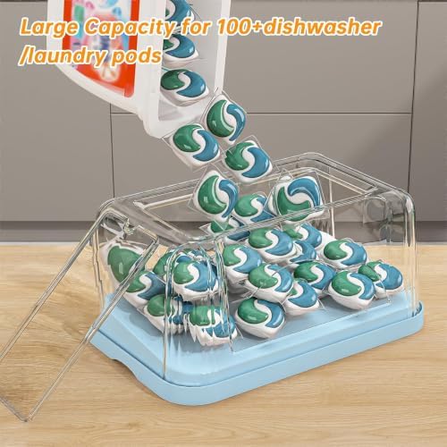 2-in-1 Trash Bag Holder Laundry & Dishwasher Pods Container,Garbage Bag Dispenser with Removable Lids,Kitchen Organizer and Under Sink Storage Box (Blue) - Image 3