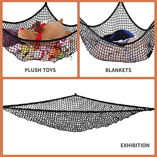 Stuffed Animal Hammock, Toy Hammock Storage Net, LXUNYI Mesh Toy Net Holder Jumbo Wall Corner Giant Baby Kids Children Stuff animals Hammocks Net Organizer for Bedroom (Black, 84 inch) - Image 3
