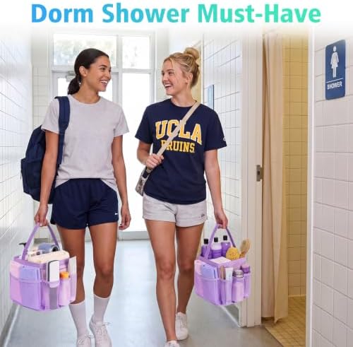 EUDELE Mesh Shower Caddy Portable for College Dorm Room Essentials,Portable Shower Caddy Dorm with 9-Pocket Large Capacity, Shower Bag for Beach, Swimming, Gym, Travel essentials, Purple - Image 2