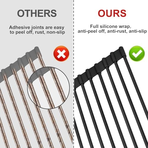 MERRYBOX Roll Up Dish Drying Rack Silicone Wrapped Over The Sink Dish Drying Rack Multipurpose Foldable Sink Drying Mat Anti-Slip & Anti-Rust Dish Rack for Kitchen, 17.5" x 13", Black - Image 4