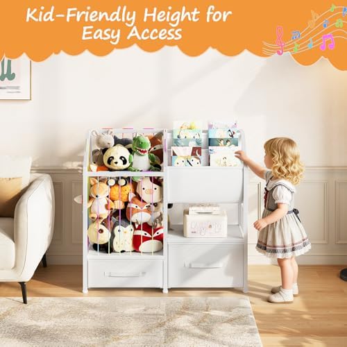 HOOBRO Kids Bookshelf and Toy Storage Organizer, Stuffed Animal Storage with Sling Bookshelf and Non-Woven Fabric Drawers, Children Bookcase for Nursery, Playroom, Kids Room, White WT37CW01 - Image 7