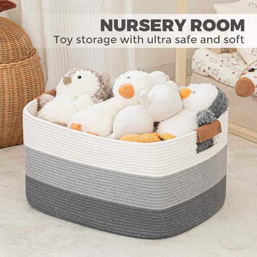 danpinera Large Woven Basket 25’’*16’’*16’’ 108L Woven Baskets for storage Baby Laundry Hamper, Cotton Rope Boho Decorative Storage Bin for Living Room, Nursery, Clothes, Pillows Gradient Grey - Image 4