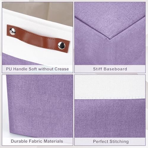 Bagnizer Large Fabric Storage Baskets | 50L Storage Bins, Decorative Linen Closet Baskets with Handles for Organizing, Shelf, Toys, Clothes, Home, Office, Nursery, 17x12x15Inches (Purple&White) - Image 5