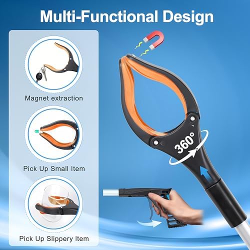 Grabber Reacher Tool - 32” Extra Long Foldable Gripper and Reaching Tool - Heavy Duty Pick Up Stick Grabbers for Seniors, Trash, Surgery Recovery Must Haves Gifts (Orange) - Image 4