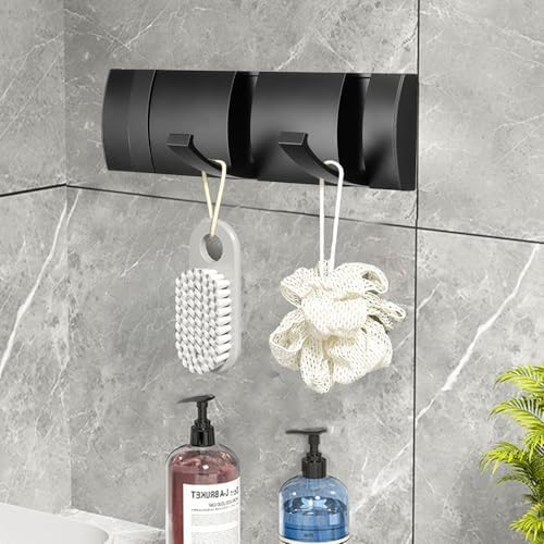 Folding Coat Hooks, Wall Mounted Coat Rack with 3 Retractable Hooks, Heavy Duty Towel Rack for Bathroom Wall Hook for Hanging Clothes Bathrobe, Stainless Steel Coat Hanger for Entryway(Black) - Image 6