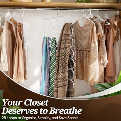 Flexzion Scarf Organizer for Closet - 28 Slot Scarf Hanger Hijab Organizer, Space Saver for Socks, Shawls, Ties, Towels, Belts, Multi Purpose Hanging Rack Storage, 2 Pack White - Image 2