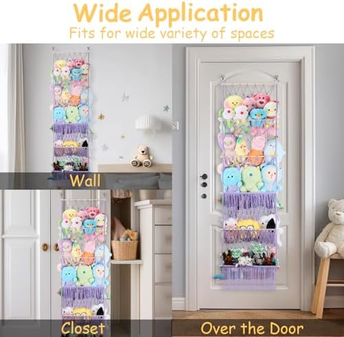 5 Tier Stuffed Animal Storage Shelf Net, 17x61'' Plushie Net,Purple - Image 5