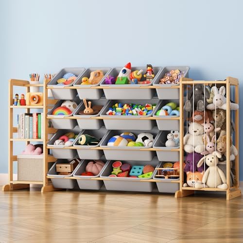 Toy Storage Organizer with Bookshelf and Stuffed Animal Storage - Kids Playroom Organization with 3 Shelves and 16 Bins - Toddler Living Room Toy Box for Collections - Nursery Bedroom Decor Essential by MirolamUS