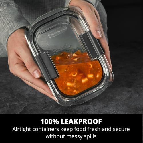 Rubbermaid Brilliance Glass Food Storage set of 4 containers 8 total pieces (4 containers + 4 lids) for Lunch Meal Prep and Leftovers Dishwasher and Oven Safe Clear/Grey - Image 3