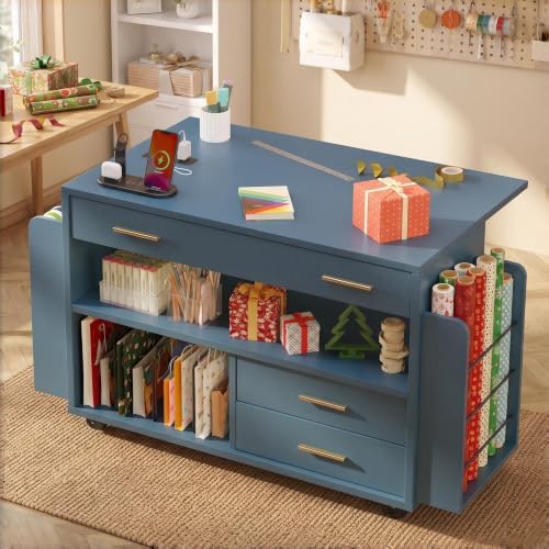 Gift Wrapping Station Cart with Foldable Drop Leaf, Crafting Storage Table by Smilets