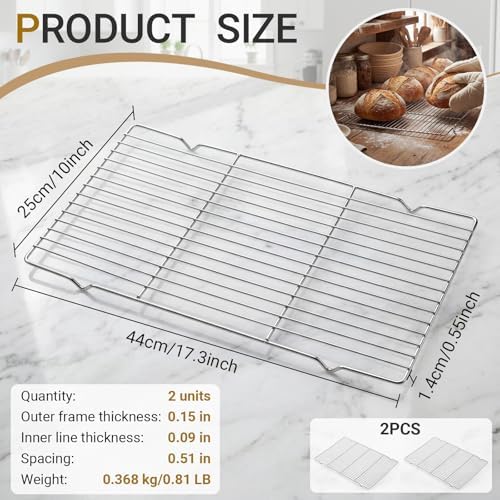 Lounsweer 2 Pack Cooling Racks, 10L x 18W x 1H Stainless Steel Wire Rack for Baking Sheet, Large Cookie Cooling Rack, Oven Safe Cooking Racks for Sheet Pan, Dishwasher Safe, Full Size - Image 2