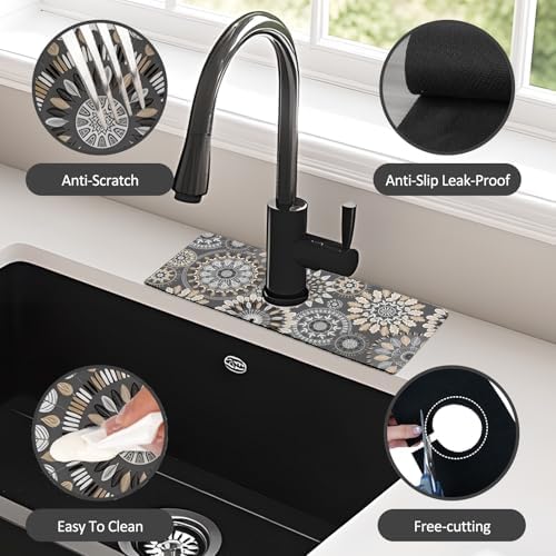 2PCS 15" X 5.5" Kitchen Sink Splash Guard Faucet Mat Mandala Super Absorbent Fast Drying Faucet Guard & Draining Mat Sink Splash Guard Behind Faucet for Kitchen, Bathroom - Image 6