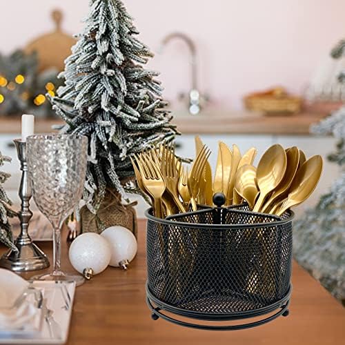 DysanVica 360° Rotating Metal Utensil Caddy - 4 Compartment Silverware Cutlery Holder Rotation Fork Spoon Napkin Organizer Flatware Storage Basket Party Countertop Buffet Picnic Camping Outdoor Black - Image 5