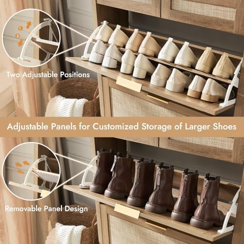 HOKYHOKY Rattan Shoe Storage Cabinet with 2 Drawers & 2 Flip Drawers - Image 5