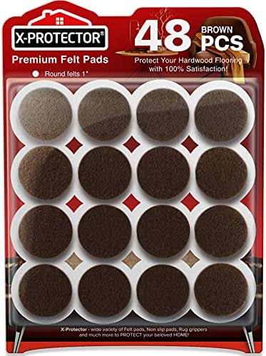 Felt Furniture Pads X-Protector - 48 PCS 1" - Premium Felt Pads (Brown) by X-Protector