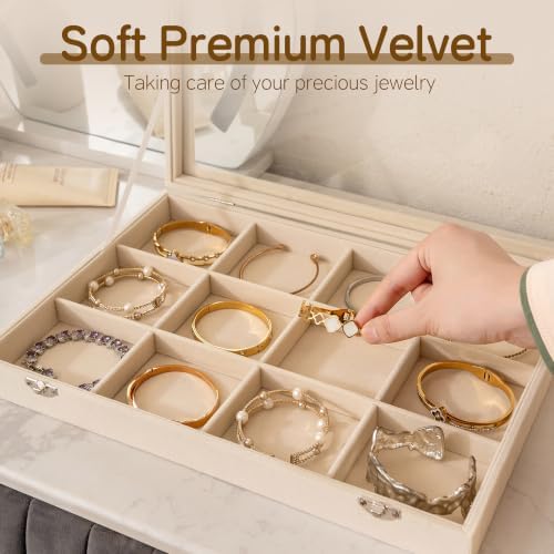 Frebeauty 12 Grid Bracelet Holder Box,Velvet Jewelry Tray with Clear Lid - Image 4