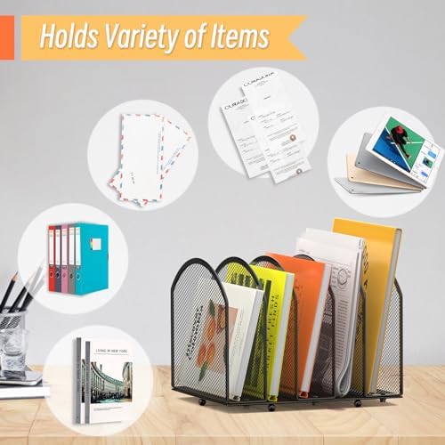 MINDEPOT Desk File Organizer 5 Sections Desktop Organizer File Mail Sorter Office Organization File Folder Holder for Office School & Classroom (Black, 5 Section - 2Pack) - Image 5