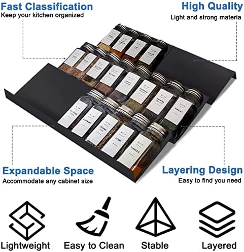 Expandable Spice Drawer Rack Organizer Insert for Kitchen Cabinet - Multi Tier Adjustable Spice Storage Shelf for Seasoning and Jar, Pack of 6 - Image 3