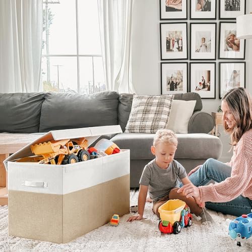 INDRESSME 85L Large Toy Storage Box with Lid Divider Foldable Toy Chest - Image 2