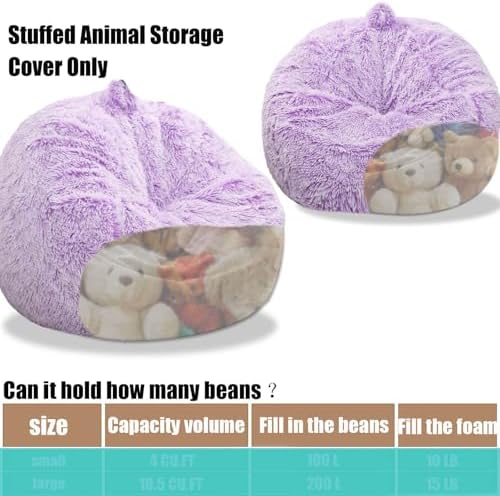 Fluffy Stuffed Animal Storage Bean Bag Chair Cover (No Filler), Faux Fur Comfy Bean Bag Cover for Organizing Plush Toys or Textile, for Adults Teens Kids Girls, Lavender - Image 4