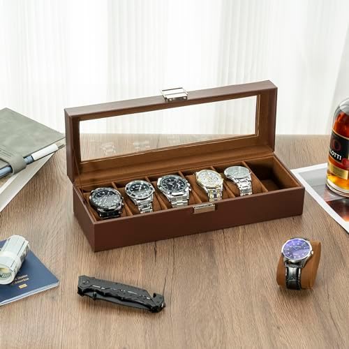 ProCase Watch Box, 6 Slot Mens Watch Display Case, Espresso - Image 6