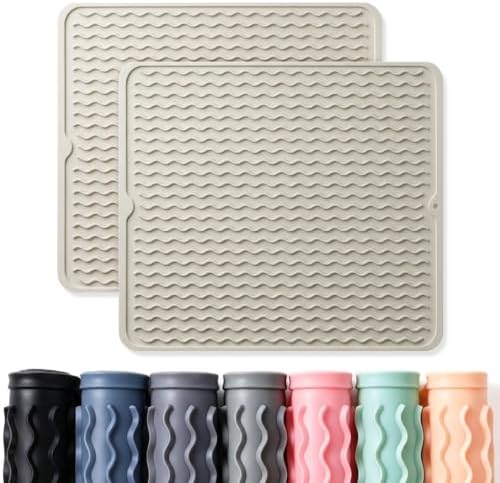 2 Pack Caketime Silicone Dish Drying Mat for Kitchen Counter Cooking Baking Espresso Machine Gears Appliance Stone Rack Trays Drain Extra Large Mat 18"*16 by CAKETIME
