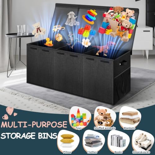 Extra Large Toy Box with Lids, Collapsible Storage Bin, 38"x16"x14",Black - Image 5