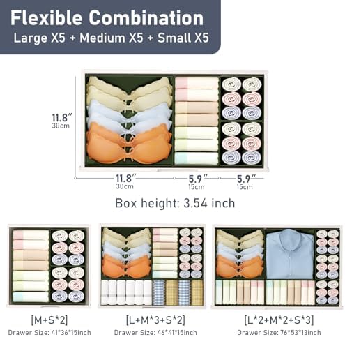 DIMJ Drawer Organizer Clothes 15 Pack - Foldable Baby Organizers and Storage & Dresser Organizer for Bedroom, Closet - Nursery Organization Dresser Dividers for underwear, Sock,Bra, Belt, Tie, Green - Image 2