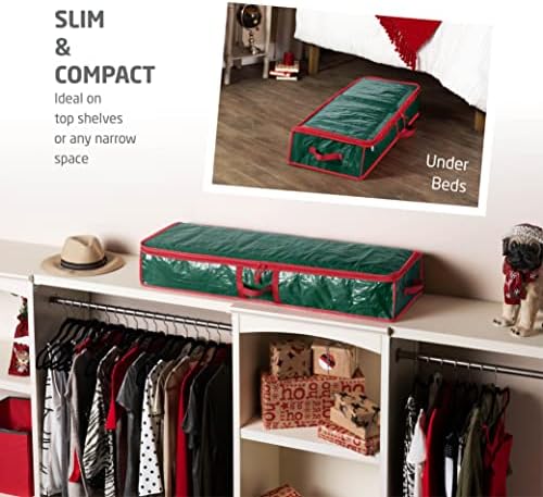ZOBER Gift Wrapping Paper Organizer Storage - 40" Gift Wrap Storage Containers with Interior Pockets for Bows, Tags & Ribbons - Wrapping Paper Holder, Waterproof, Fits 24 Standard Rolls, Green - Image 3
