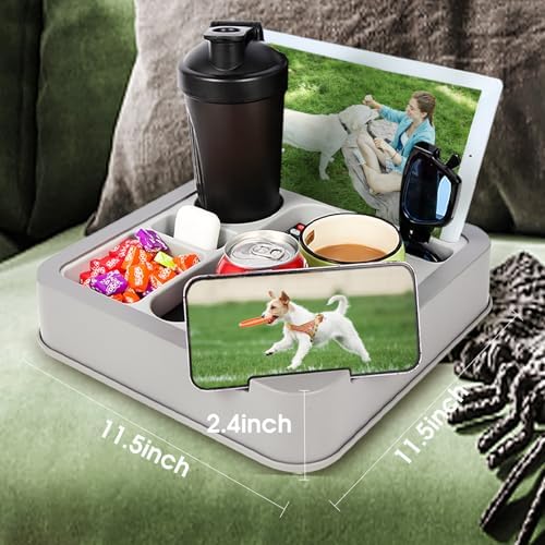 Couch Cup Holder Bed Caddy Couch Caddy Couch Tray Cup Holder for Couch,Couch Caddy with Cup Holder for Remote Phone Tablet Beverage Snack Gray. - Image 6
